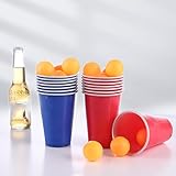 Bierpong Becher Set Beer Pong Becher Enthält 12 Becher und 8 Tischtennisbälle, 500ML Beerpongbecher Wiederverwendbare Beerpong Partybecher Trinkspiele für Party Camping Geburtstag Hochzeit (Weiß)