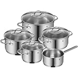 WMF Provence Plus Topfset Induktion 5-teilig, Kochtopf Set unbeschichtet mit Glasdeckel, für alle Herdarten geeignet, Induktions Töpfe Set, ohne Skalierung, Cromargan Edelstahl poliert