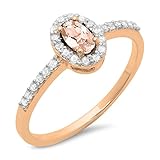 Dazzlingrock Collection 14 Karat Ovalschliff Morganit & runder weißer Diamant Damen Halo Braut Verlobungsring Roségold Morganit Diamant, Roségold, Morganit Diamant