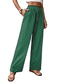 ISTOVO Leinen-Palazzohose für Damen, Elegante Sommerhose mit Weitem Bein, Fließende Boho-Strandhose Aus Leinen mit Tintengrün S