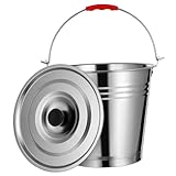 TOYANDONA BBQ Charcoal Eimer Holzkohleeimer Ascheeimer mit Deckel Kohleneimer im Freien Stahleimer mit Deckel Aschenbecher mit Deckel für draußen Kamineimer mit Deckel 201 Edelstahl Silber