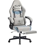 Fantasylab Gaming Stuhl Stoff Gaming Chair Ergonomischer Gamer Stuhl 150 kg Belastbarkeit Bürostuhl mit Fußstütze, Grau