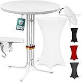 Casaria® Stehtisch mit Husse 80 cm Klappbar Weiß Rund Holz Metall Pulverbeschichtet Wetterfest Hoch Set Bistrotisch Bartisch Garten Hochzeit Tisch