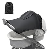 Sonnensegel Kinderwagen UV Schutz 50+, sonnensegel für kinderwagen mit Ziehseil-Aufbewahrungstasche, Verstellbar Universal sonnenschutz buggy mit Sichtfenster, Einfache Montage (Schwarz)