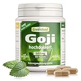 Goji Beere, hochdosiert, 500mg - 120 Kapseln, vegan. Reiner Goji Extrakt – reich an Eisen, Vitamin C & Carotin. OHNE künstliche Zusätze - laborgeprüft. Von Greenfood.