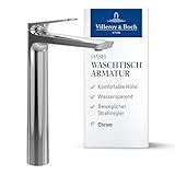 Villeroy & Boch Oasis Waschtischarmatur erhöht - Wasserhahn Bad ohne Ablaufgarnitur - Waschbeckenarmatur wassersparend mit Keramikkartusche - Auslaufhöhe 245mm - Badarmatur rund in Chrom
