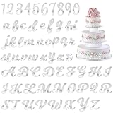 64 Stück Buchstaben Tortendeko Acryl und Zahlenaufsätze, Kuchendekorationen aus gespiegelten Zahlenbuchstaben, DIY-Cupcake-Aufsätze benutzerdefinierter Kuchenaufsatz silberne Kuchendekorationen