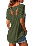 Fisoew Sportshirt Damen Fitness Kurzarm Yoga T-Shirt Leicht Gym Sport Oberteile Locker(Dunkelgrün, L)