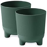PECZEKO Blumentopf matt, Pflanzkübel mit Beinen, Dekorativer Topf für, groß und klein Pflanzen, 2er-Set blumenkübel, blumenkübel kräutertopf (2 Pack) Grün, ø 14 cm