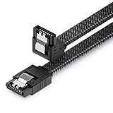 deleyCON 60cm SATA 3 Kabel Nylon 6 Gbit/s Datenkabel SATA III Anschlusskabel Serial ATA Verbindungskabel für Mainboard & Festplatte HDD SSD 1 S-ATA L-Stecker 90° Gewinkelt Schwarz