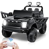 Elektroauto für Kinder, 2 Sitzer Kinder Elektroauto mit 2,4 Ghz Fernbedienung & LED-Licht & Musik & USB, 12V Elektrofahrzeuge für Kinder ab 3 Jahre (Schwarz)