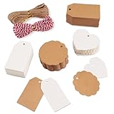 Hoiny Geschenkanhänger, 200 Stück Kärtchen zum Beschriften, Anhänger Papier mit Schnur, Kraftpapier Etiketten für Hochzeit Geschenk, Handmade (Braun, Weiß)