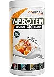 Veganes Proteinpulver KARAMELL – V-Protein 4K Blend | Unglaublich lecker & cremig | 750g | Aus Sonnenblumen, Soja, Hanfsamen & Kürbiskernen | Pflanzliches Eiweißpulver mit 78% Eiweiß