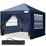 Quictent Pavillon 3x3 Faltpavillon mit 4 Seitenteilen, Wasserdicht Gartenpavillon mit 4 Sandsäcken,Partyzelt Gartenzelt für Fest und Flohmarkt Blau