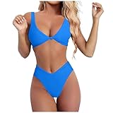 Damen Oversize Bikini Set Schwarz Sexy Zweiteiliger Bikini Push Up Frauen-Sommer V Ausschnitt High Waist Bauch Weg Einfarbig Bademode Sexy Bikini Sets Sport für Badeanzug 2tlg Swimsuit