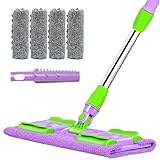 Flacher Mop, Reinigungsmopp mit 4 Waschbaren Pads, 360 Grad drehbares Werkzeug für Fliesen Laminat Holz Outdoor Terrasse Garage Reinigung, Teleskopstiel