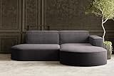 Kaiser Möbel, Ecksofa, Sofa Modena Studio Parma, Modern Design Couch, Polsterecke, Freistehend Sofa Wohnzimmer -Stoff Dicker Cord Poso Dunkelgrau Rechts