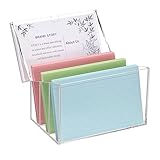 BTSKY Karteikasten aus transparentem Acryl, 12,7 x 20,3 cm, mit Schilddeckel und herausnehmbaren Einsätzen, unterteilter 3-Fächer, Karteikartenhalter, Notizkarten-Box, Foto-Aufbewahrungs-Organizer zum