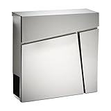 Wiltec Designer Briefkasten V23 Edelstahl 370 x 105 x 370 mm, Wandbriefkasten mit Schloss und Zeitungsrolle, Postkasten aus Stahl