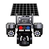 VBESTLIFE 4G-Solar-PTZ-Überwachungskamera, Kabellos, für den Außenbereich, Dreifachobjektiv-Solarkamera mit Automatischer Verfolgung, Bewegungserkennung, Nachtsicht, Zwei-Wege-Audio