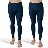 SES Lange Unterhosen Herren Feinripp 2er Pack XXL mit Eingriff & Weichbund aus Baumwolle/Bequeme Unterhosen Männer lang/Marine-Farben Herren Unterhosen langes Bein