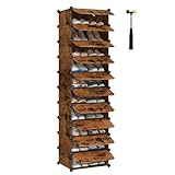 SONGMICS Schuhregal mit 10 Ebenen, Steckregal, Regalsystem, Schuh-Organizer, DIY-Regal, mit Tür, aus PP-Kunststoff, vintagebraun LPC010A01