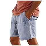 Generisch Herren Shorts aus Baumwolle mit 3D-Druck, elastische Taille, Kordelzug, Urlaubs-/Strandhose (Sky Blue, XL)