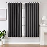 Joydeco Schlaufen Verdeckten Vorhänge 2er Set,H 175 x B 140 Dunkelgrau Verdunkelung Blackout Blickdicht Kurze Polyester Vorhang Stangendurchzug Gardinen Schlafzimmer Wohnzimmer Curtains