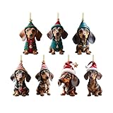 7 Stück 2D Weihnachtsdackel, Weihnachtskugel Dackel, Dackel Deko, Dackel Weihnachtskugeln, Dackel Schlüsselanhänger, Christbaumschmuck Dackel, Auto Ornament, Hundeliebhaber