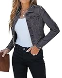 Roskiky Damen Jacke Herbst Elegant Damen Jacke Kurz Verwaschenes Schwarz S
