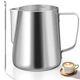 Vonsera Milchkännchen, 600ml Milchkännchen Edelstahl mit Messung Mark, Milchkanne für Cappuccino, Espresso, Latte Art, Kaffeeliebhabe, 20 FL.oz
