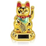 Winkekatze, Glückliche Glückskatze, Winkende Katze, Solarbetriebene Süße Winkende Katze, Chinesische Glückskatze, Katzen Deko, Winkender Arm, Statue, Figur Für Zuhause, Auto, Ornament(Gold) 8x4,5cm