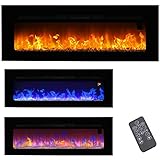 ALPHA CAMP Elektrischer Kamin mit Heizung, Kaminofen Dekokamin Elektrischer Heizlüfter Wandmontage, Standkamin mit Touch-Fernbedienung, 3 LED-Farben 4 Flammeneffekt mit Kristall, Schwarz
