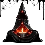Qkbuza Halloween-Teelichthalter – Kerzenständer mit Kapuze | Halloween-Desktop-Teelichthalter für Theke, Nachttisch, Terrasse, Fenster, Couchtisch, Party, Kamin, Kaminsims