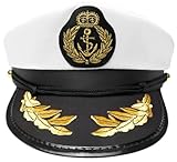 Hatstar weisse Kapitänsmütze Matrosenmütze | Yacht Schiff Boot Marine Mütze Seemans Kostüm | für Damen, Männer, Erwachsene & Kinder | Kopfbedeckung für Karneval & Fasching