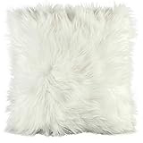 CelinaTex Cuddly Dekokissen 45 x 45 cm weiß Langhaar Zierkissen dekoratives Fellimitat Nicki Sofakissen Kunstfell Kissen