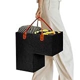 TYTOGE Treppenkorb mit Leder, Griffe Filz Teppich Treppen Organizer Holz Treppen Aufbewahrung Organizer