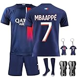 Czzovos Fußballtrikot für Kinder, Nr.7 Fußball Trikot Herren Fussball, Fußballtrikot Set Kinder T-Shirt und Shorts Jersey Fußballtrikot mit Socken für Kinder und Knieschützer im Set (26)