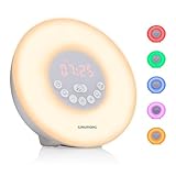 Grundig Lichtwecker mit FM-Radio - Tageslichtwecker mit 10 natürlichen Klängen - Wecker mit Farbwechsel-LED und Zonsopgangsimulation - Schlummer- und Timerfunktion, Weiß