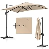 COSTWAY Sonnenschirm rechteckig 250 x 250 cm, großer Ampelschirm mit Kurbel, Gartenschirm neigbar, 360° drehbar, Terrassenschirm, Marktschirm für Garten, Terrasse, Balkon (Beige)