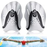 WuGU Hand Paddles Schwimmen, Einstellbar Schwimmpaddel, Schwimmhilfe Erwachsene Kinder, Schwimmtrainingsgerät Handpaddel zum Schwimmen Pool-Übungsgeräte Zubehör, Unisex(Silber)