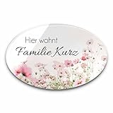 Edles Türschild mit Namen für die Haustür - Namensschild Briefkasten selbstklebend oder mit Bohrlöcher - Klingelschild mit kratzfestem UV Druck - Größe ab 10x6,5 cm oval