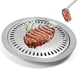 Koreanische Grillpfanne Rauchfreie Camping Grillplatte Indoor Edelstahl Grillplatte,mit Integrierter Tropfschale,Für Drinnen und Draußen,Zuhause,Küche,Braten,Camping Kochen von Fleisch und Gemüse
