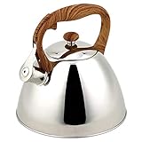 KJHTRED Teekessel mit Pfeife aus Edelstahl für den Herd, mit Griff aus Holzmaserung, geeignet für den Herd für Kaffee, Milch usw., auch für Gas geeignet