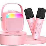 JYX Karaoke Maschine für Kinder & Erwachsene, Mini Karaoke Anlage mit 2 Mikrofonen, Bluetooth Karaoke Lautsprecher für Heimparty, Geschenk für Brithday für Mädchen und Jungen