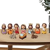 Weihnachtskrippensets für Weihnachten - Weihnachtskrippe Set mit 10 Heiligen Familie Krippe Dekoration - Weihnachten Jesus Statue für Kinder und Erwachsene, Heilige Familie Krippe mit Bauernhausstil