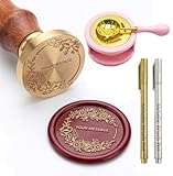 Moderner Wachsstempel-Set mit Blumenrahmen, Familiennamen, Wachsstempel, Siegel-Set, Geschenkkarte, Baum, Schreibwaren-Set