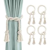 GlasFlength Vorhang Raffhalter, 4 Stück Boho Raffhalter für Vorhänge Handgestrickte Gardinenband 100CM Baumwolle Seil Curtain Rope Buckle Gardinenhalter für Schlafzimmer Office Wohnzimmer (Beige)