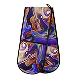 Lange Doppel-Ofenhandschuhe, abstrakte Kunst, Musiknote, Gitarre, hitzebeständig, gesteppt, Küchenhandschuhe mit Schlaufe, waschbar, für Mikrowelle, Kochen, Backen, Grillen, 17,8 x 88,9 cm