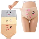 Damen Umstandsmode Hohe Taille Unterwäsche Schwangerschaft Umstandshöschen Schwangerschaftshöschen Baumwolle mit Smiley-Aufdruck Verstellbarem Hüftgurt Höschen,3er-Pack,L